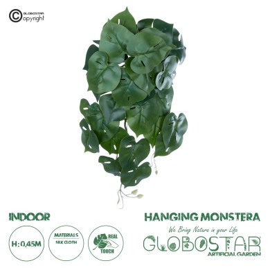 GloboStar® Artificial Garden MONSTERA HANGING PLANT 20613 - Τεχνητό Διακοσμητικό Κρεμαστό Φυτό Μονστέρα Υ45cm